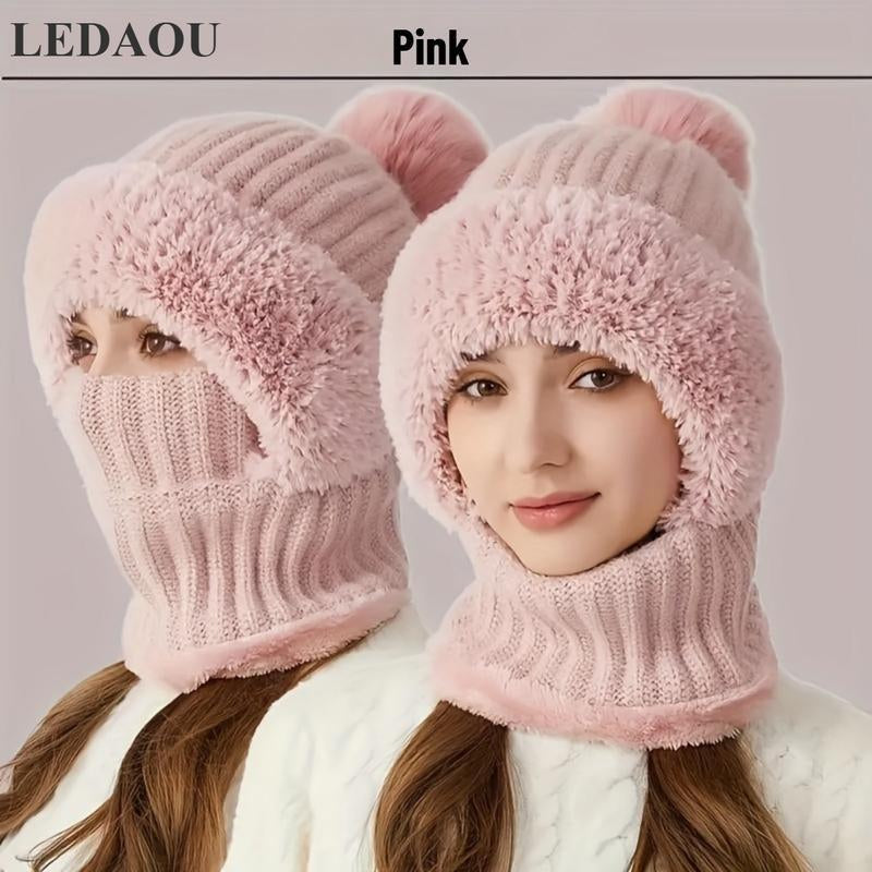 Women'S Knitted Hat in Autumn and Winter, Cold Resistant Hat, Thickened with Fleece, Scarf Mask, One-Piece Warm Hat, Outdoor Cycling Hat