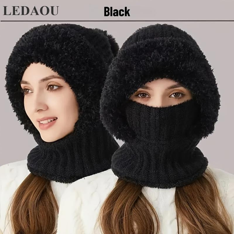 Women'S Knitted Hat in Autumn and Winter, Cold Resistant Hat, Thickened with Fleece, Scarf Mask, One-Piece Warm Hat, Outdoor Cycling Hat
