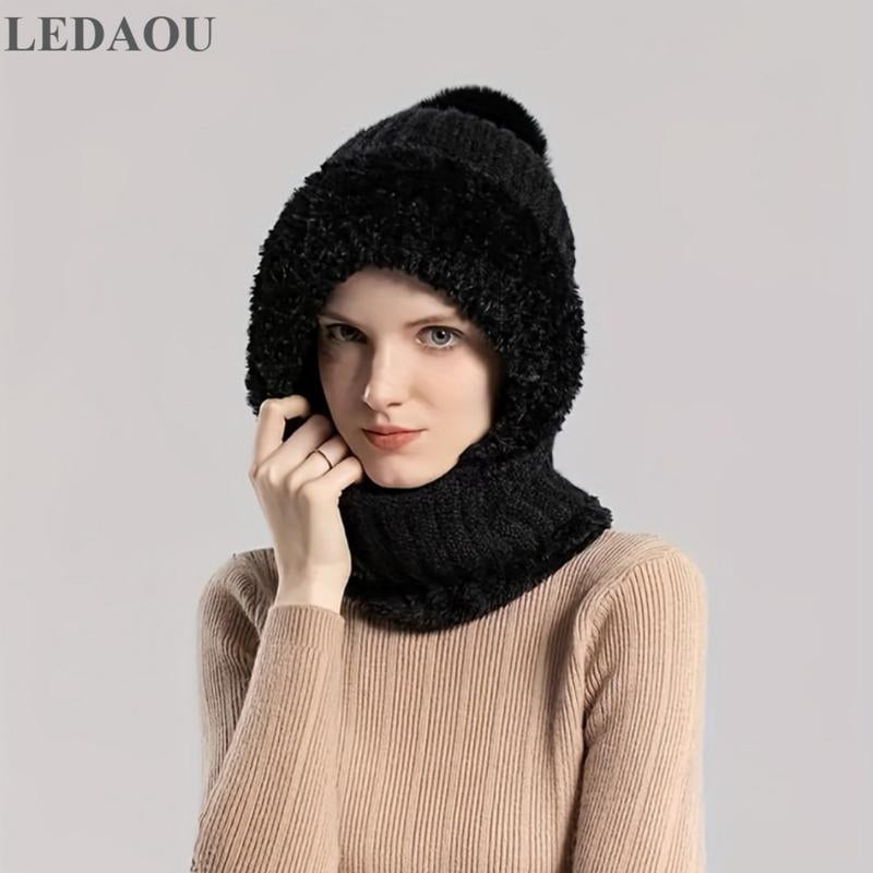 Women'S Knitted Hat in Autumn and Winter, Cold Resistant Hat, Thickened with Fleece, Scarf Mask, One-Piece Warm Hat, Outdoor Cycling Hat