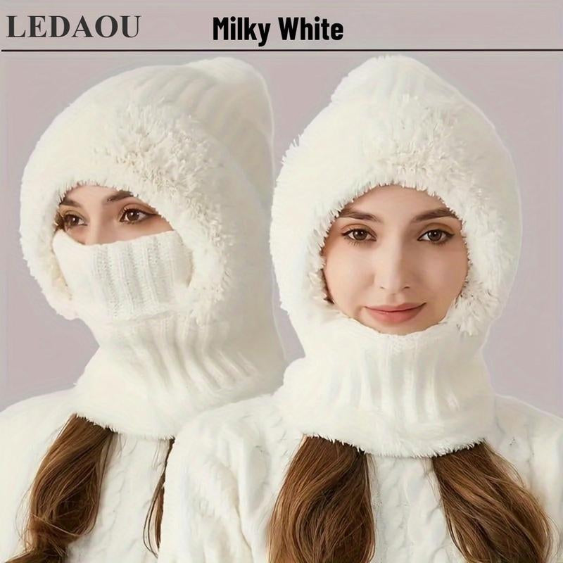 Women'S Knitted Hat in Autumn and Winter, Cold Resistant Hat, Thickened with Fleece, Scarf Mask, One-Piece Warm Hat, Outdoor Cycling Hat