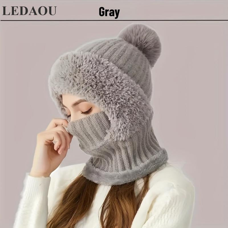 Women'S Knitted Hat in Autumn and Winter, Cold Resistant Hat, Thickened with Fleece, Scarf Mask, One-Piece Warm Hat, Outdoor Cycling Hat