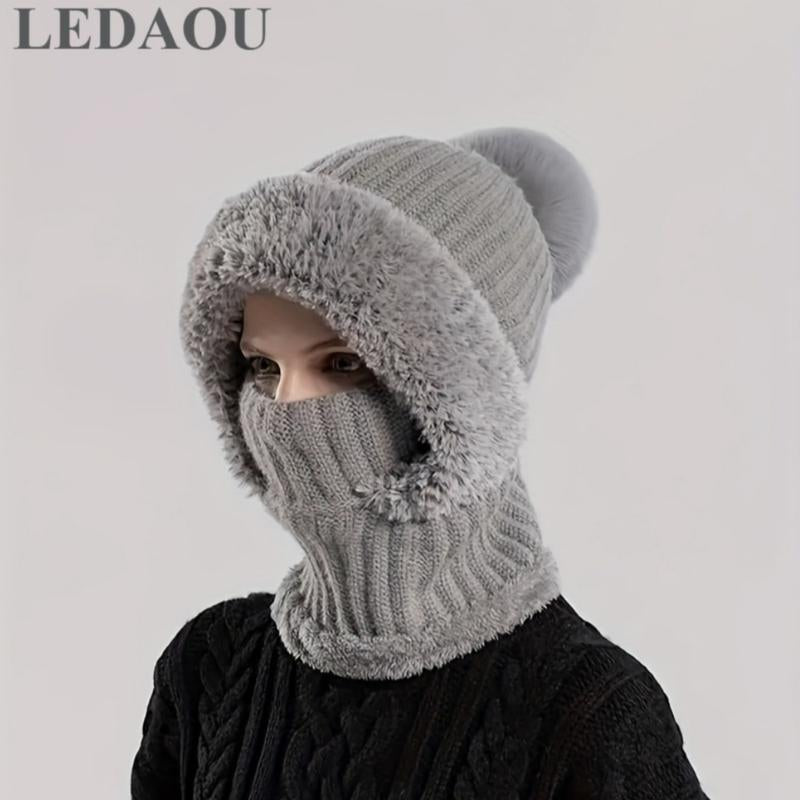 Women'S Knitted Hat in Autumn and Winter, Cold Resistant Hat, Thickened with Fleece, Scarf Mask, One-Piece Warm Hat, Outdoor Cycling Hat