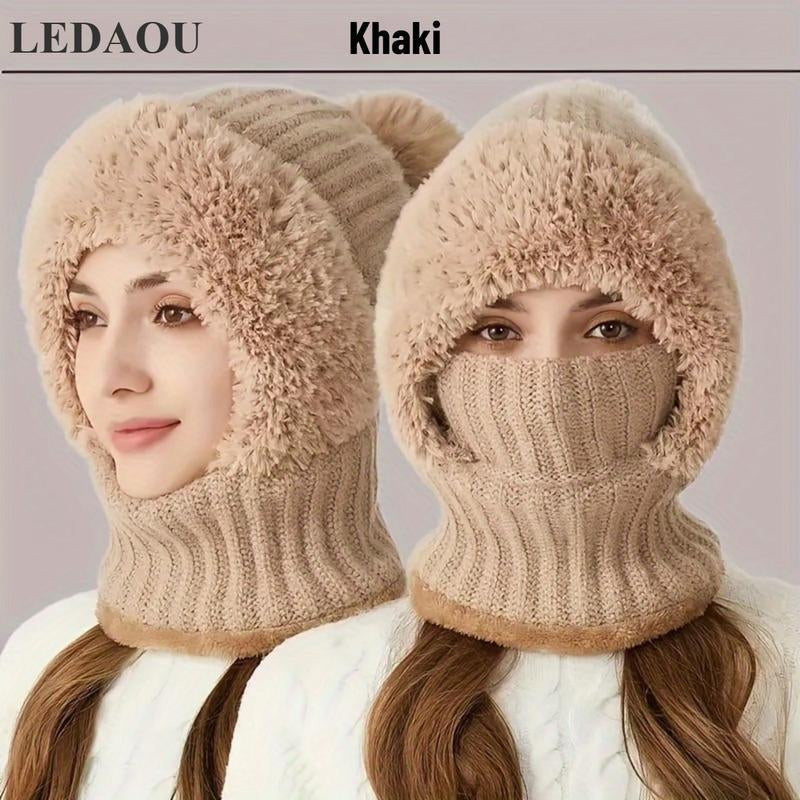 Women'S Knitted Hat in Autumn and Winter, Cold Resistant Hat, Thickened with Fleece, Scarf Mask, One-Piece Warm Hat, Outdoor Cycling Hat