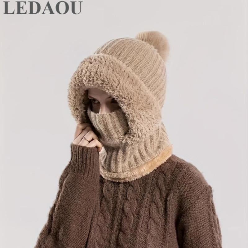 Women'S Knitted Hat in Autumn and Winter, Cold Resistant Hat, Thickened with Fleece, Scarf Mask, One-Piece Warm Hat, Outdoor Cycling Hat