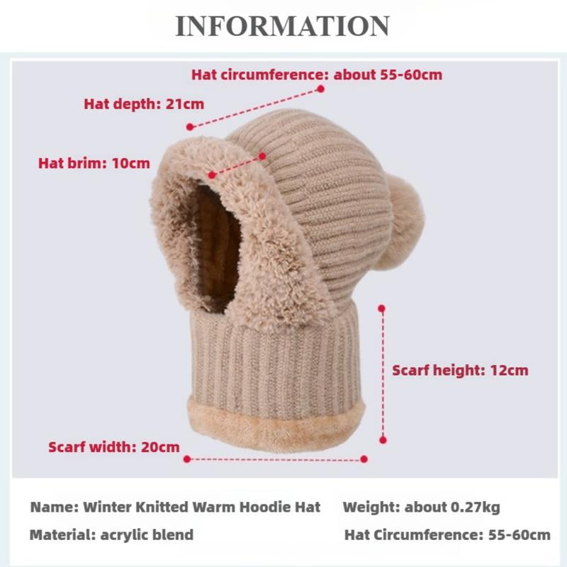 Women'S Knitted Hat in Autumn and Winter, Cold Resistant Hat, Thickened with Fleece, Scarf Mask, One-Piece Warm Hat, Outdoor Cycling Hat