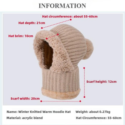 Women'S Knitted Hat in Autumn and Winter, Cold Resistant Hat, Thickened with Fleece, Scarf Mask, One-Piece Warm Hat, Outdoor Cycling Hat