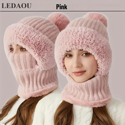 Women'S Knitted Hat in Autumn and Winter, Cold Resistant Hat, Thickened with Fleece, Scarf Mask, One-Piece Warm Hat, Outdoor Cycling Hat