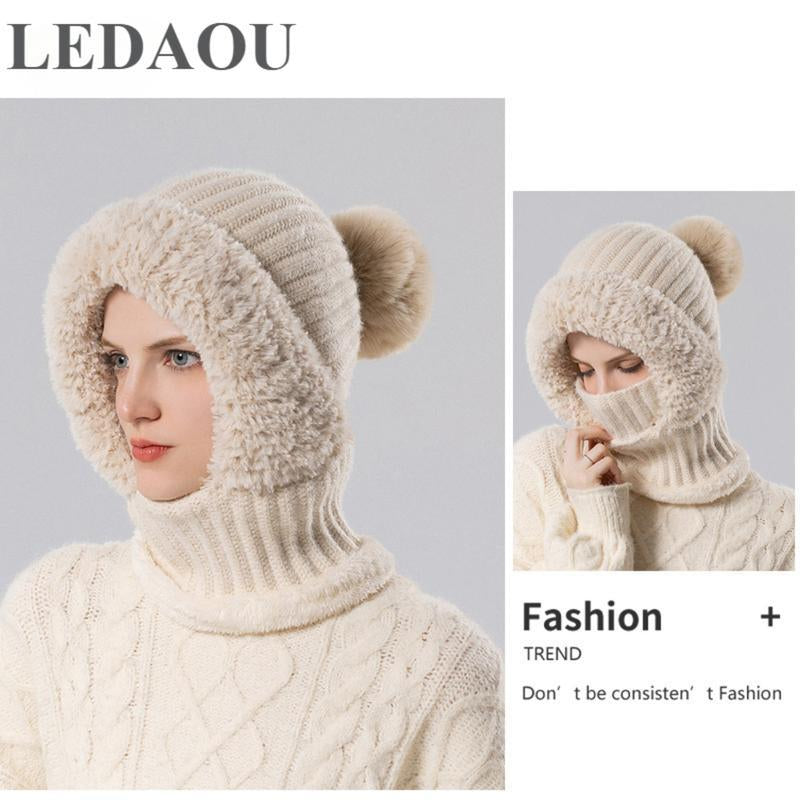 Women'S Knitted Hat in Autumn and Winter, Cold Resistant Hat, Thickened with Fleece, Scarf Mask, One-Piece Warm Hat, Outdoor Cycling Hat