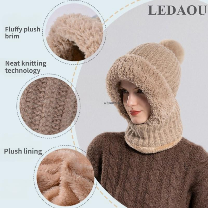 Women'S Knitted Hat in Autumn and Winter, Cold Resistant Hat, Thickened with Fleece, Scarf Mask, One-Piece Warm Hat, Outdoor Cycling Hat
